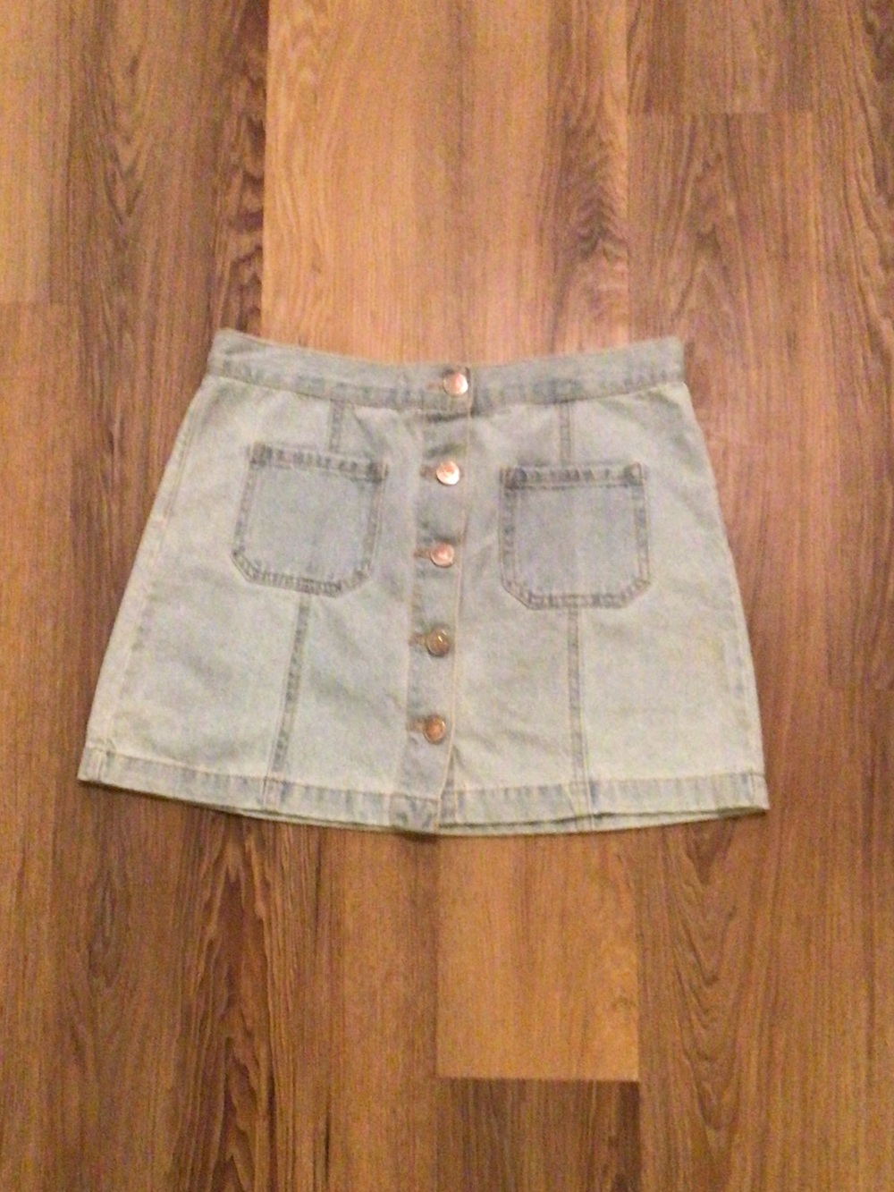 Forever 21 Light Blue Button-Front Denim Mini Skirt